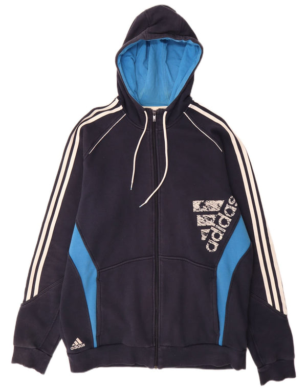 Pulover cu capotă cu fermoar și grafic Adidas pentru bărbați, XL, bleumarin, sport color-block