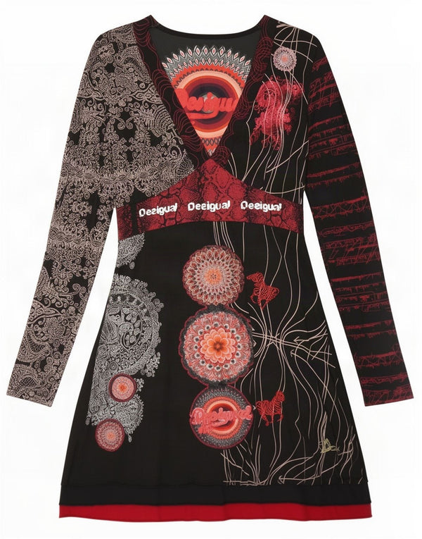 Rochie A-Line cu mânecă lungă Desigual pentru femei UK 14, mare, negru, bumbac
