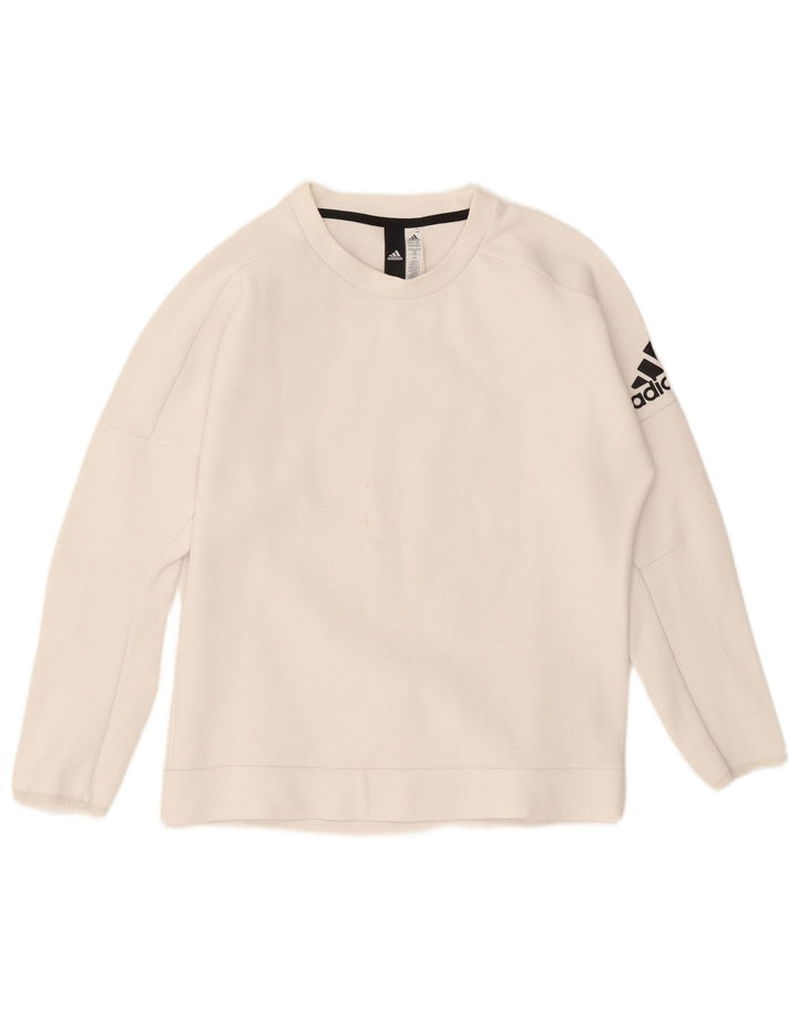 Pulover de hanorac grafic Adidas pentru femei UK 12/14 Bumbac alb mediu