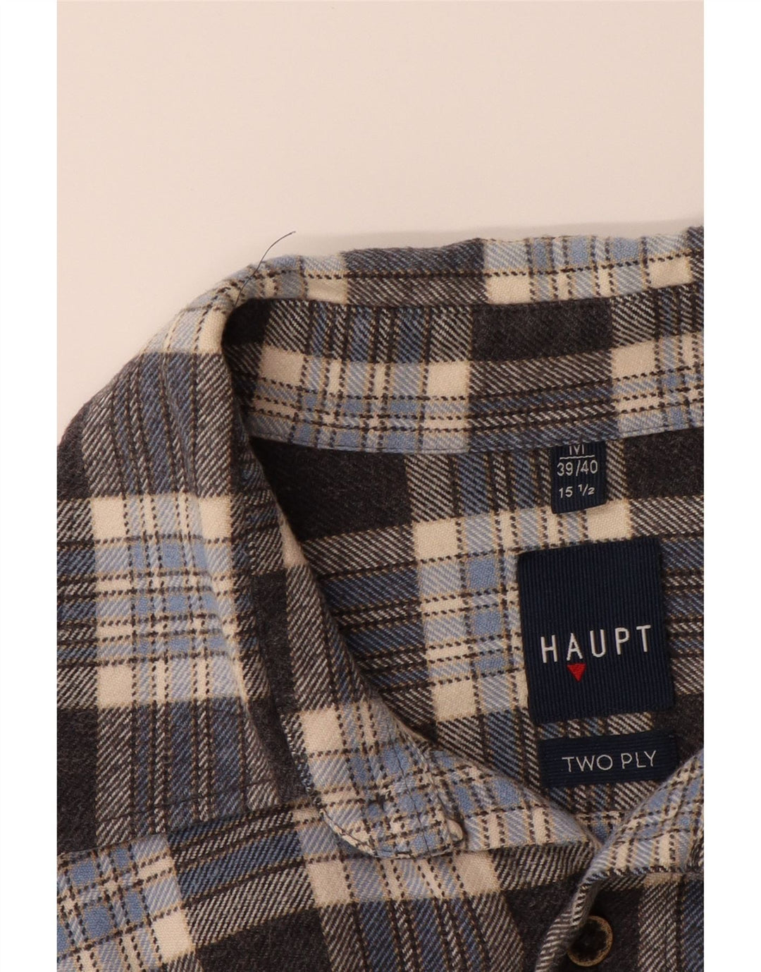 HAUPT Mens Flannel Shirt Size 15 1/2 Medium Blue Check Vintage Haupt and Second-Hand Haupt from Messina Hembry 