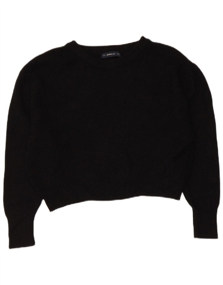 Pulover ZARA pentru damă, crop supradimensionat, cu gât de barcă, UK 14 Medium Negru