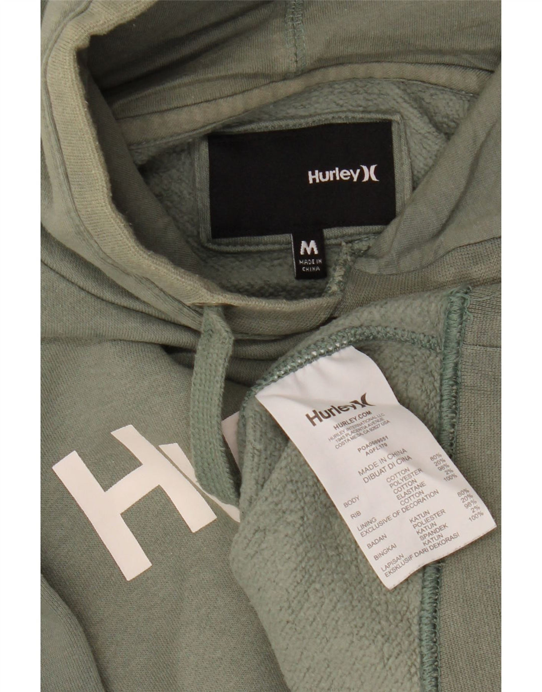 HURLEY Pulover cu glugă cu grafic pentru femei UK 14 Bumbac verde mediu