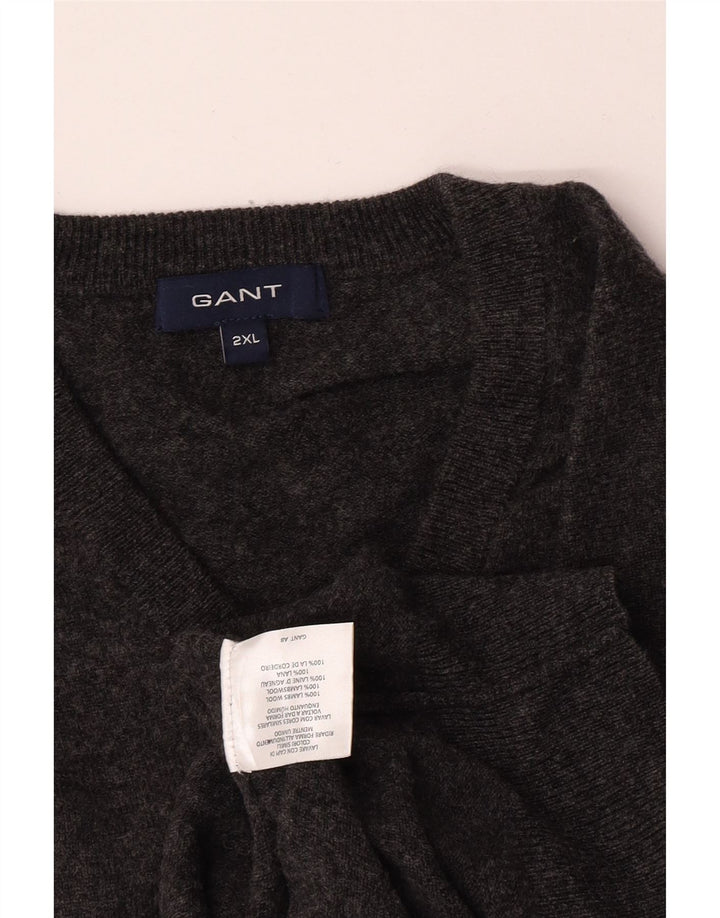 Pulover cu decolteu în V Gant pentru bărbați, 2XL, lână de miel gri