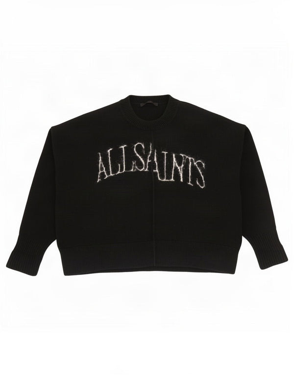 All Saints Pulover cu decolteu rotund cu grafic pentru femei UK 14 Medium Black