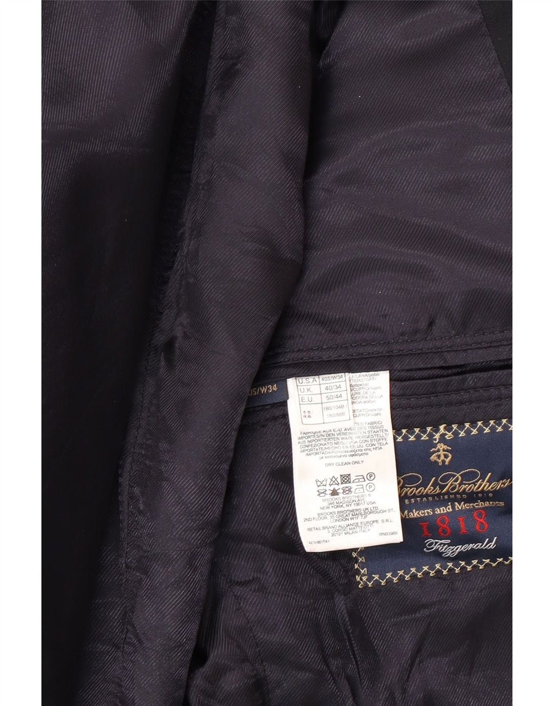 Jachetă pentru bărbați Brooks Brothers, cu 2 nasturi, UK 40 Lână mare, albastru bleumarin
