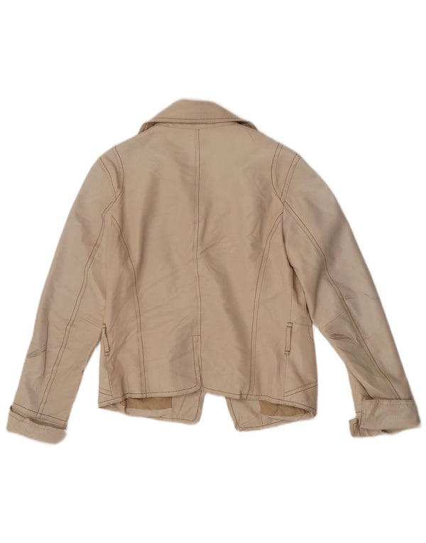 Jachetă vintage din piele crop pentru femei UK 8 Bej mic
