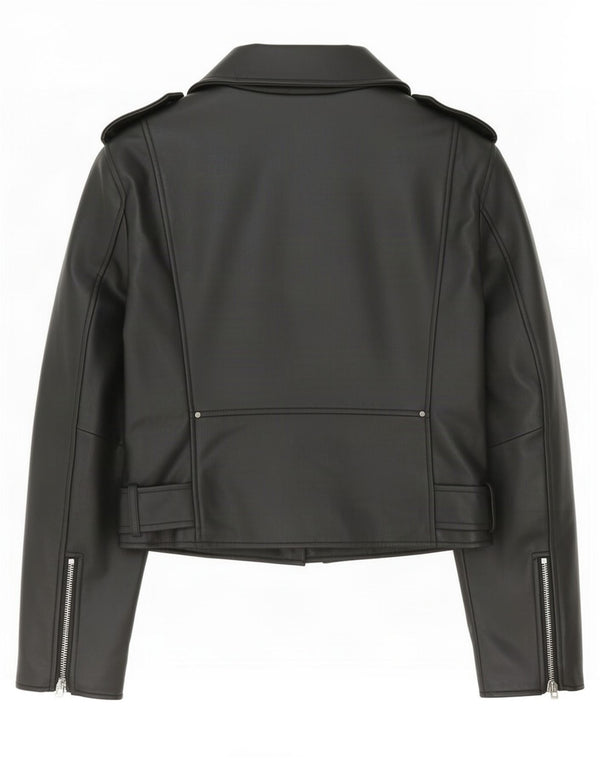 Jachetă motociclist din piele artificială pentru femei Zara UK 18 XL poliester negru
