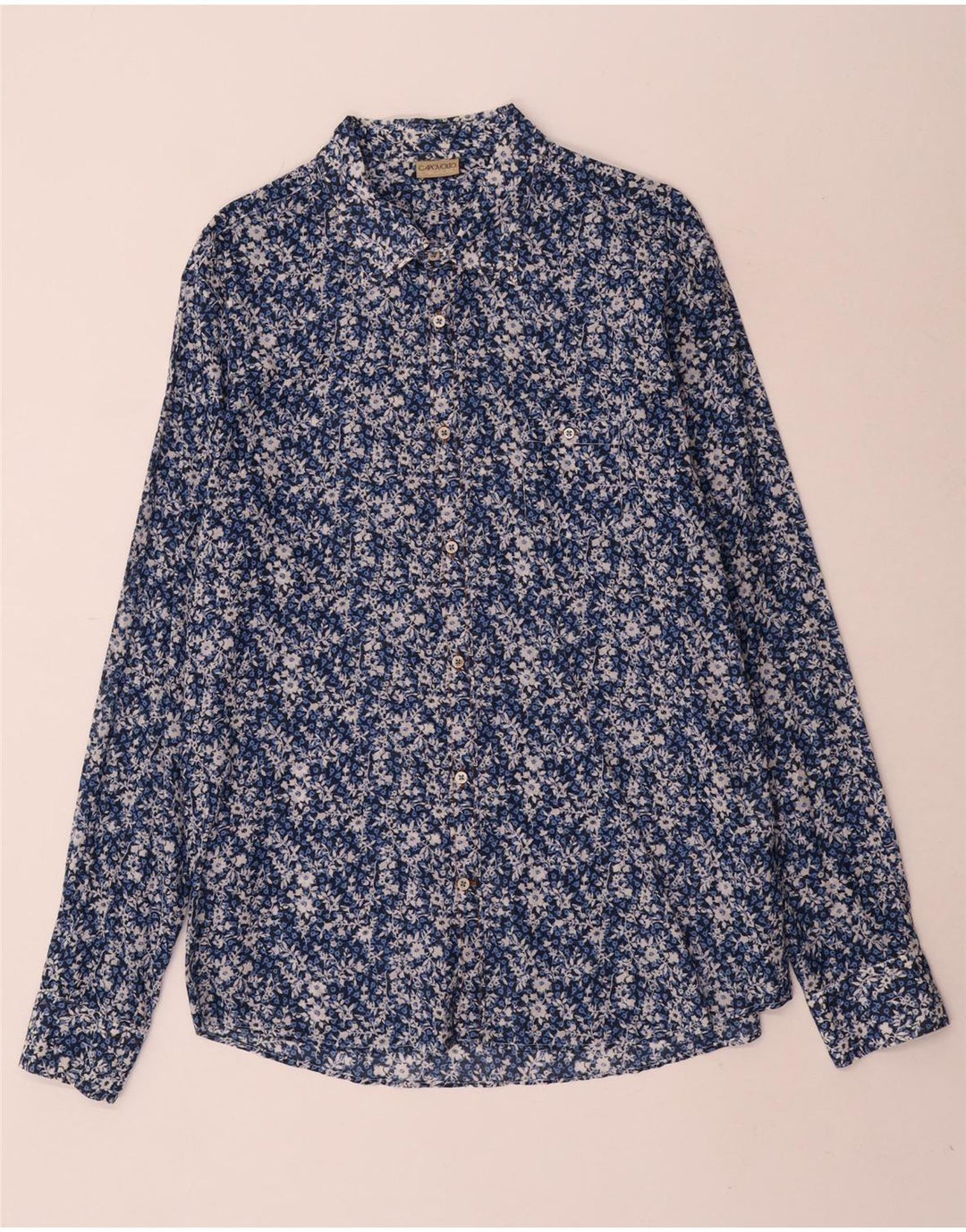 Cămașă Vintage pentru bărbați XL Albastru Bumbac Floral