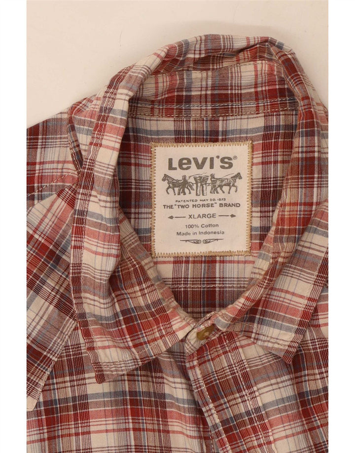 Cămașă cu mânecă scurtă pentru bărbați Levi's XL, bumbac cu carouri maro