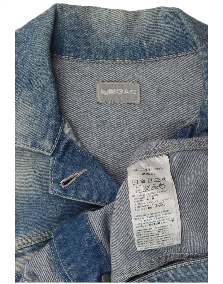 GAS Jachetă de denim crop pentru femei UK 10 Small Blue Bumbac