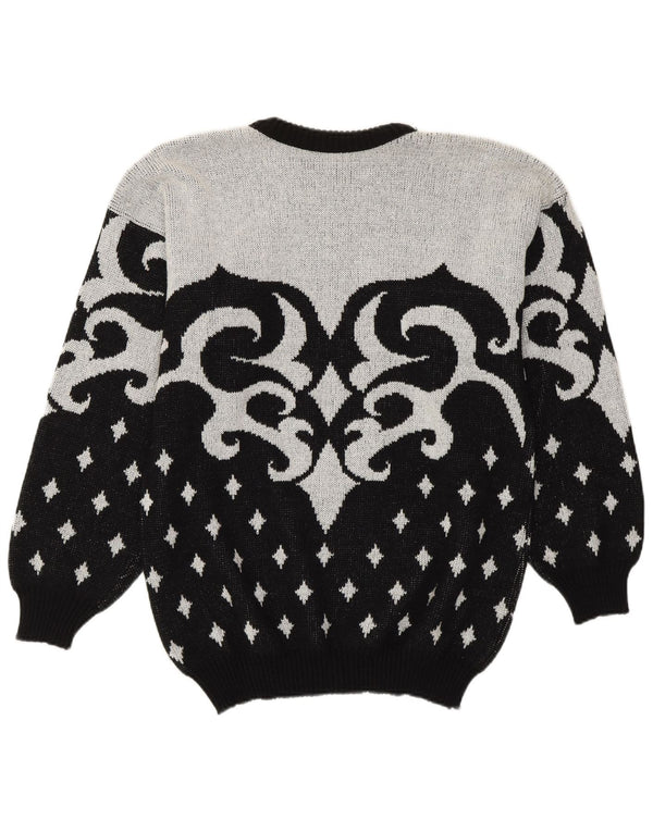 Vintage Womens Boat Neck Jumper Sweater UK 12 Medium Black Geometric