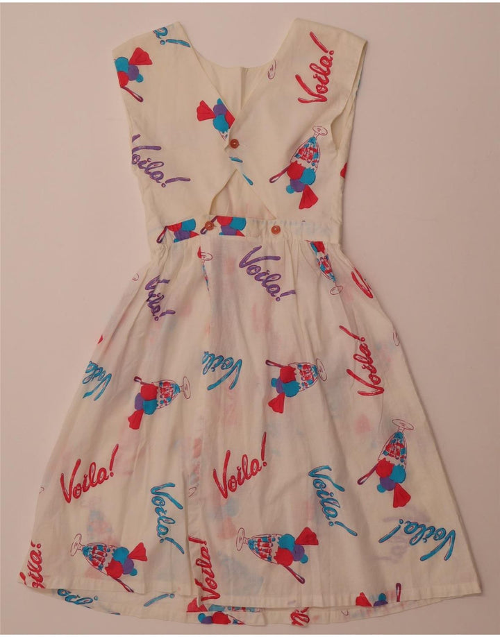 VINTAGE Rochie A-Line fără mâneci cu model abstract pentru femei UK 8 Small White