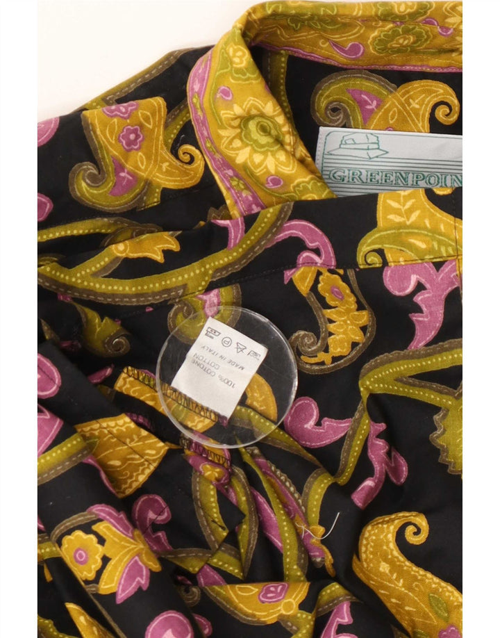 Cămașă Vintage pentru bărbați cu mânecă scurtă, bumbac Paisley, negru mediu