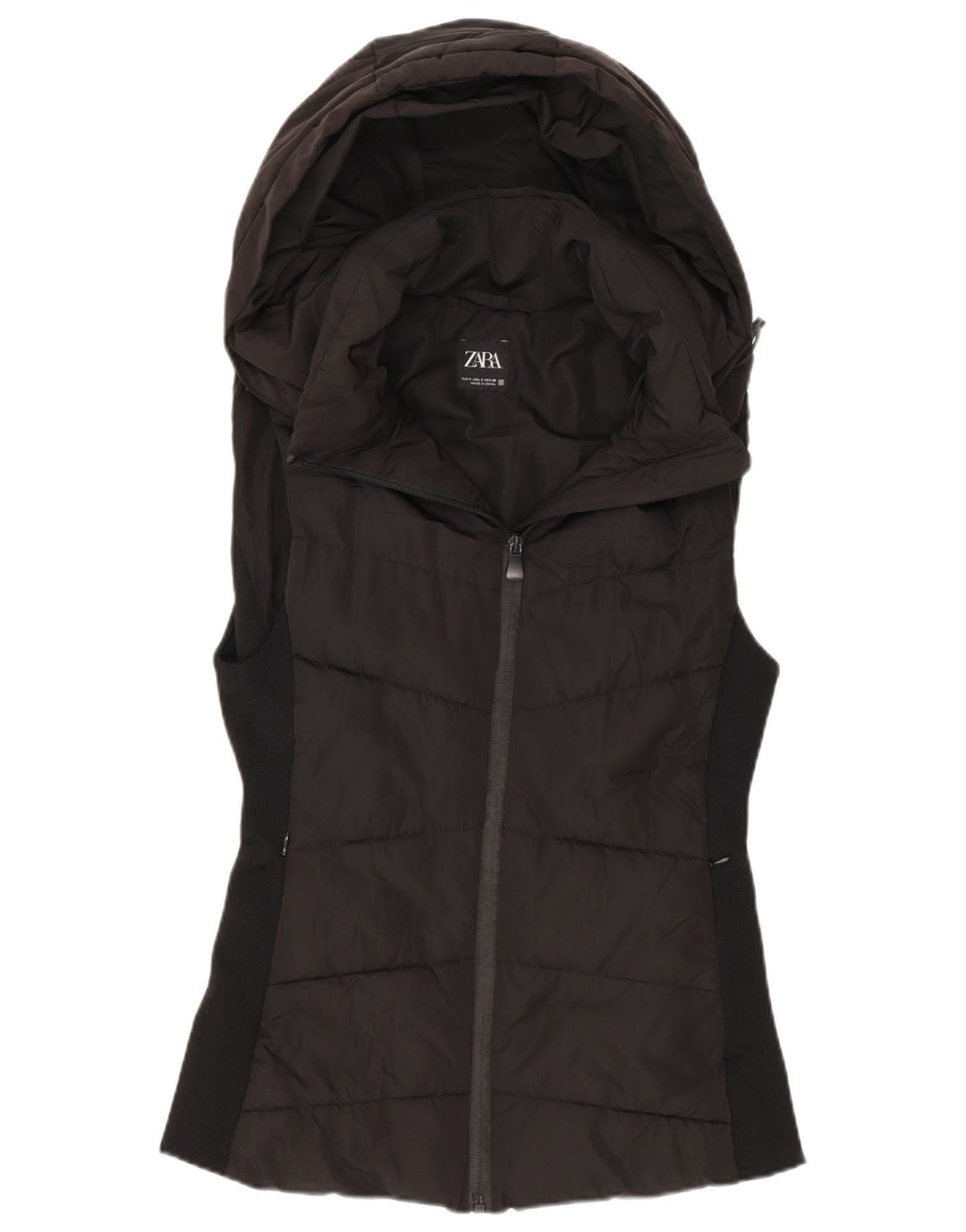 Gilet căptușit cu glugă pentru femei Zara UK 10 Poliester negru mic