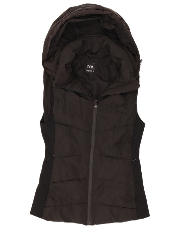 Gilet căptușit cu glugă pentru femei Zara UK 10 Poliester negru mic