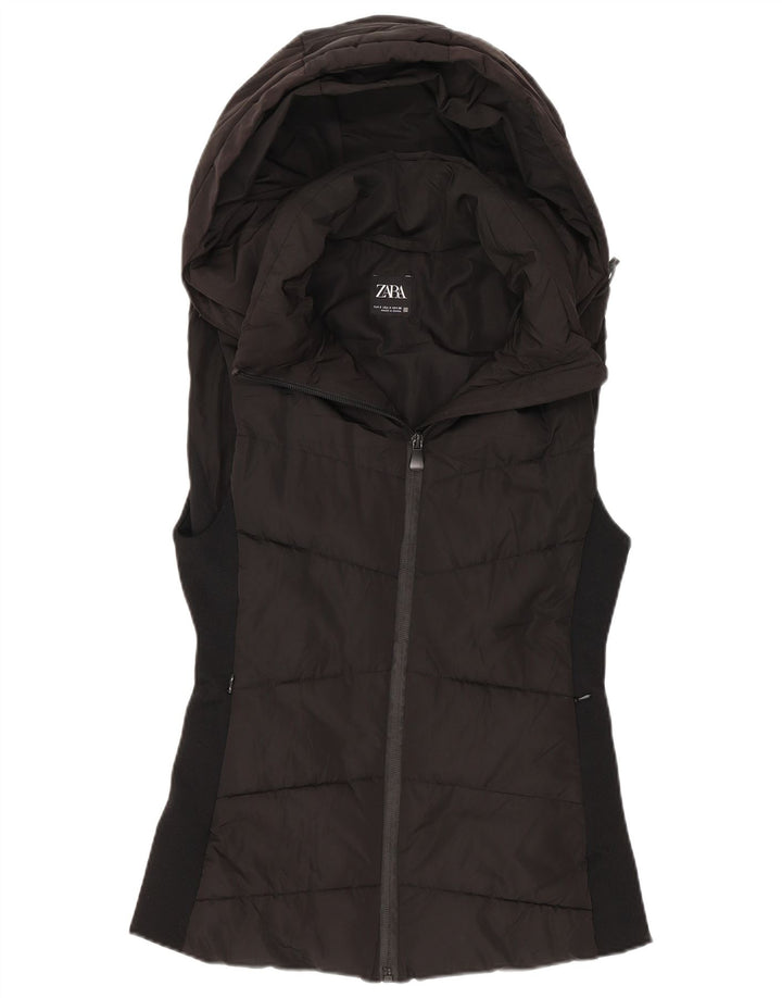 Gilet căptușit cu glugă pentru femei Zara UK 10 Poliester negru mic