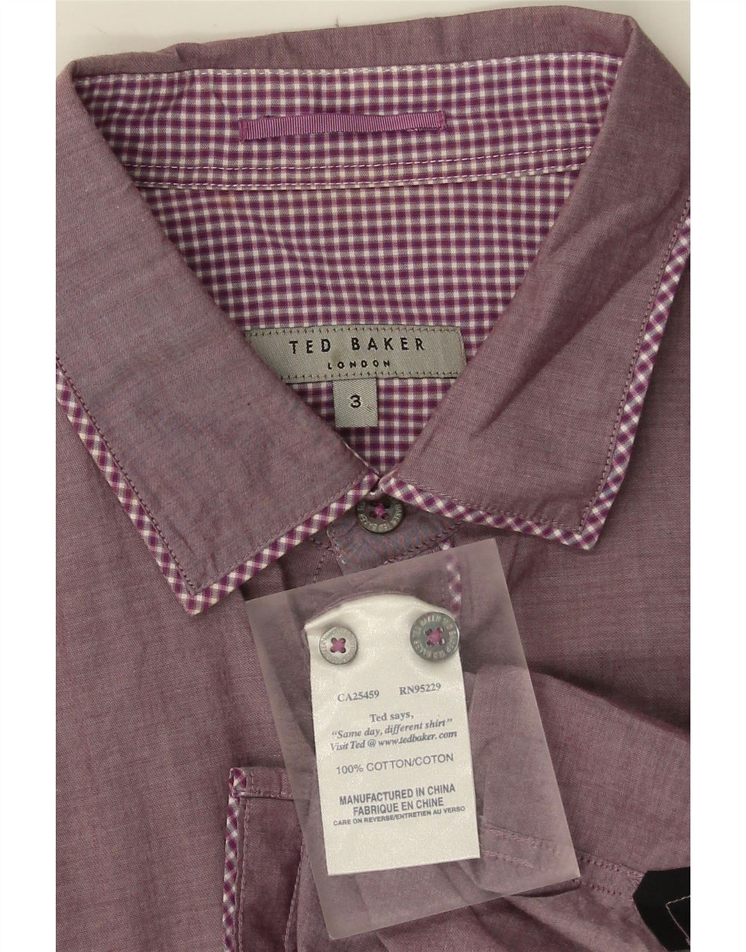 Cămașă pentru bărbați Ted Baker, mărimea 3, din bumbac vichy violet mediu