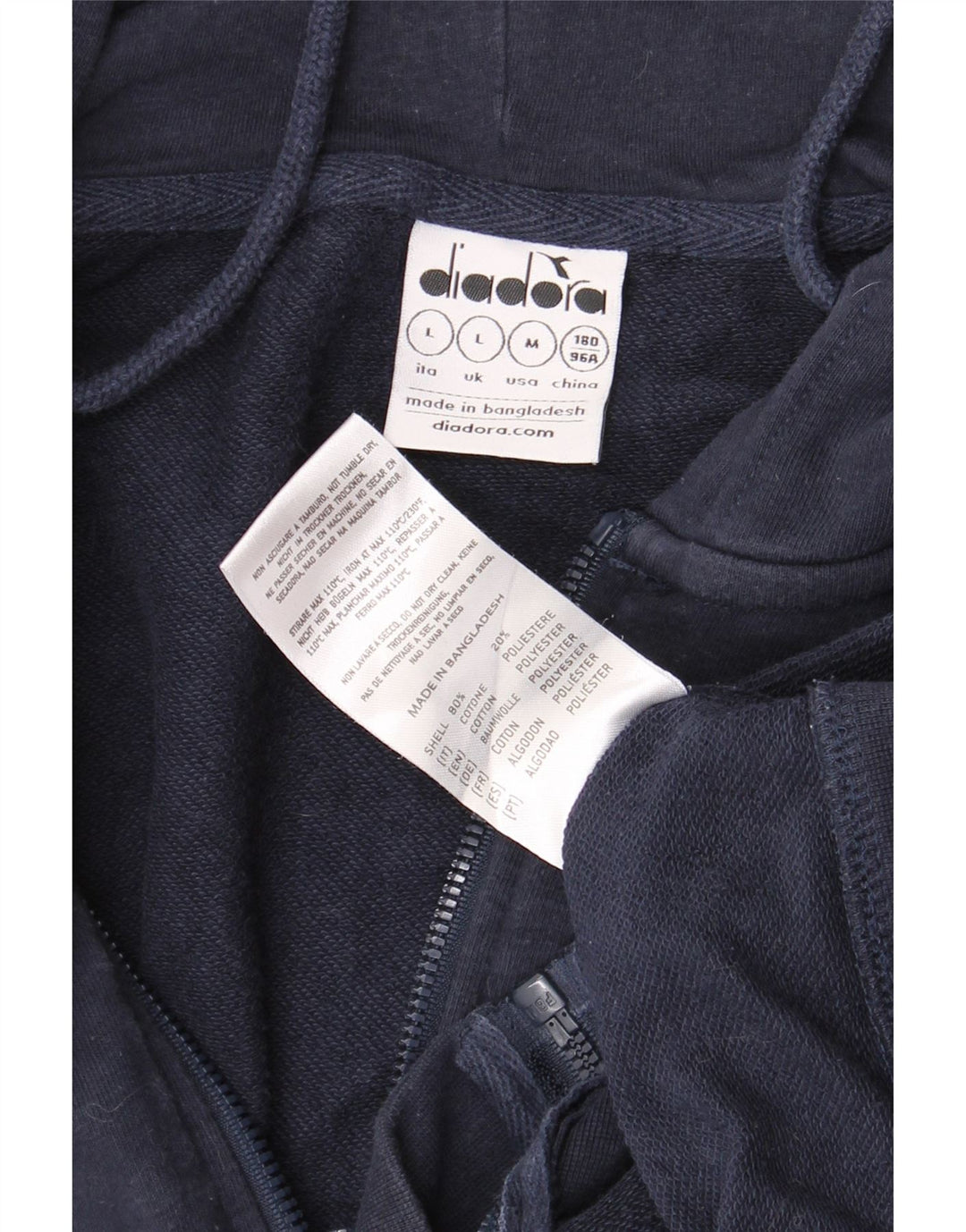 DIADORA Pulover cu capotă cu fermoar pentru bărbați, mare, bleumarin, bumbac