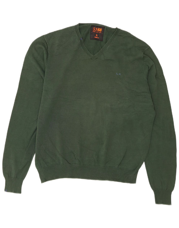 Sun68 Pulover cu decolteu în V pentru bărbați, XL, verde