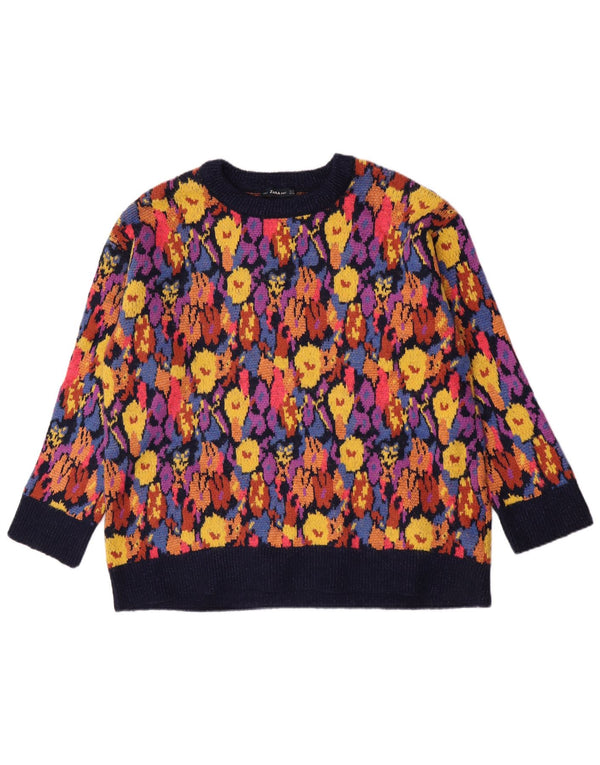 Pulover pentru damă Zara cu gât de barcă UK 14 Medium Multicolor Floral