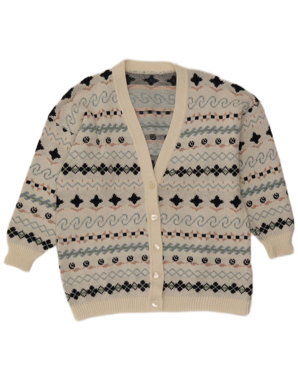 Pulover Cardigan Vintage pentru femei UK 16 Large White Fair Isle