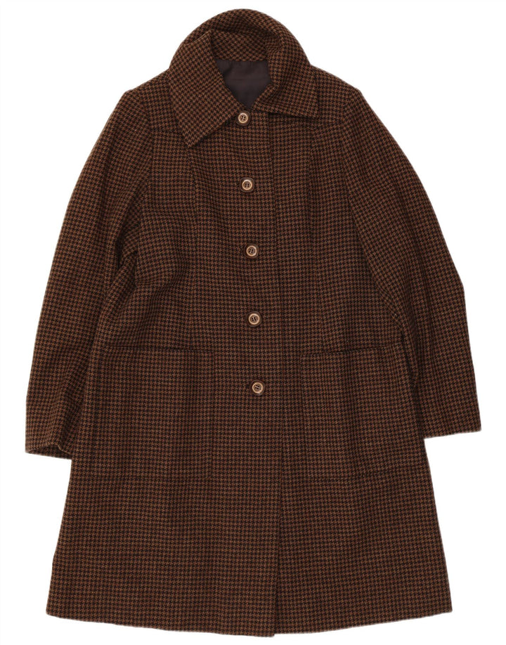 Pardesiu vintage pentru femei UK 12 maro mediu Houndstooth