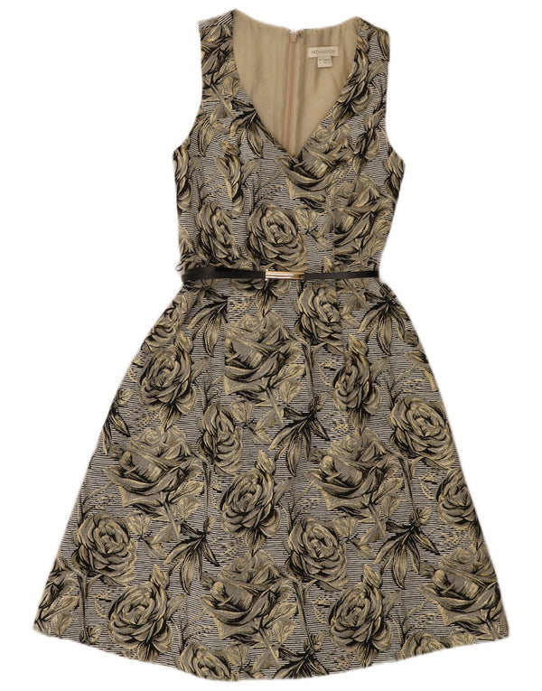 Rochie în formă de A fără mâneci pentru femei Monsoon UK 8, bumbac floral, gri mic