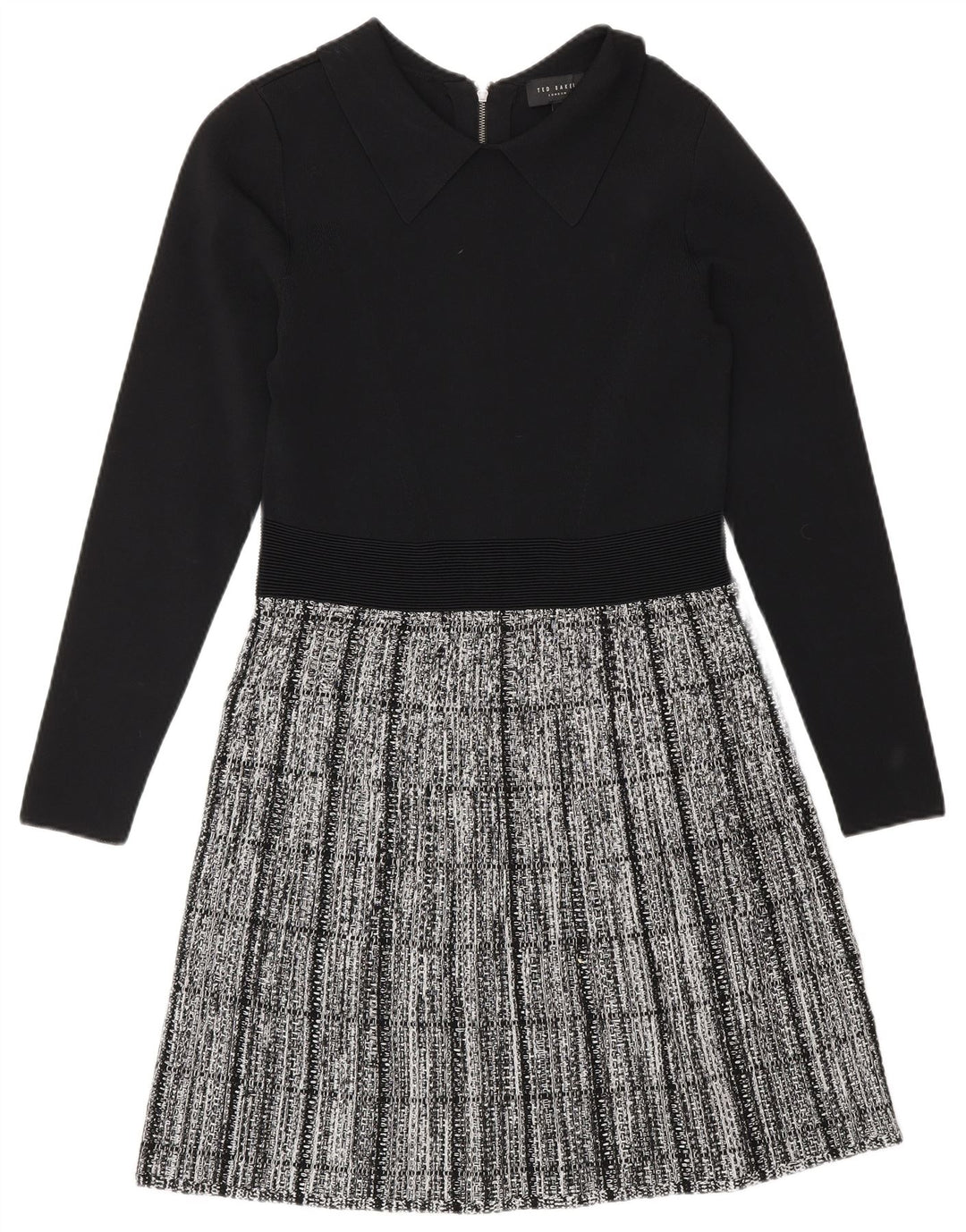 Rochie de bază cu mâneci lungi Ted Baker pentru femei Mărimea 2 mică, viscoză cu carouri negre