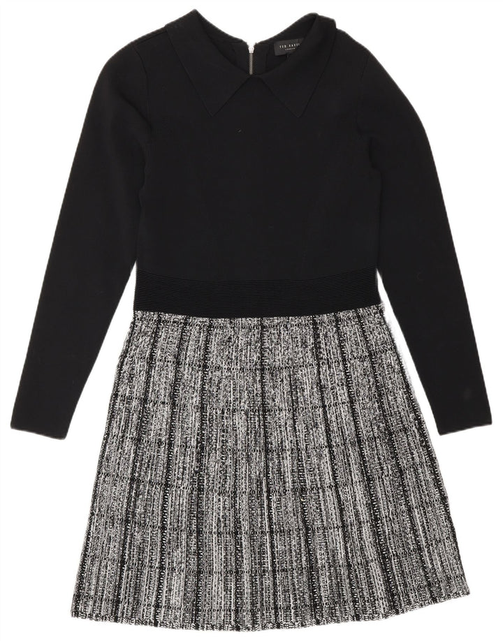 Rochie de bază cu mâneci lungi Ted Baker pentru femei Mărimea 2 mică, viscoză cu carouri negre