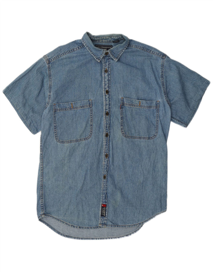Cămașă de blugi cu mânecă scurtă pentru bărbați Levi's, bumbac albastru mediu