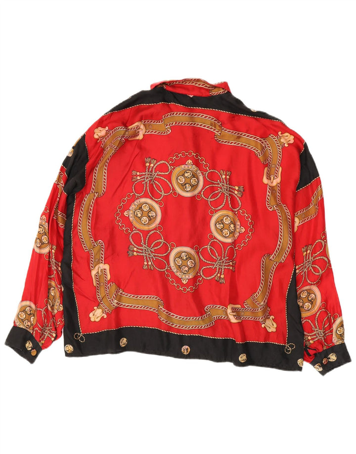 Bluză de cămașă vintage pentru femei cu model abstract, UK 18 XL, roșu, retro