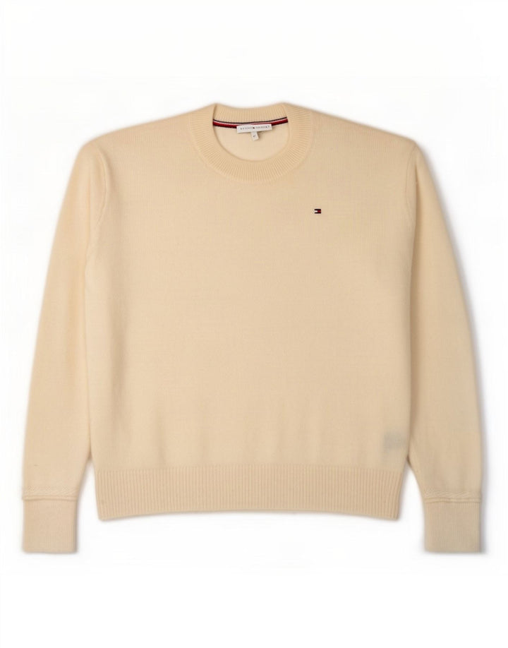 Pulover Tommy Hilfiger pentru damă, cu gât turnat, din lână alb, mediu, 14 UK