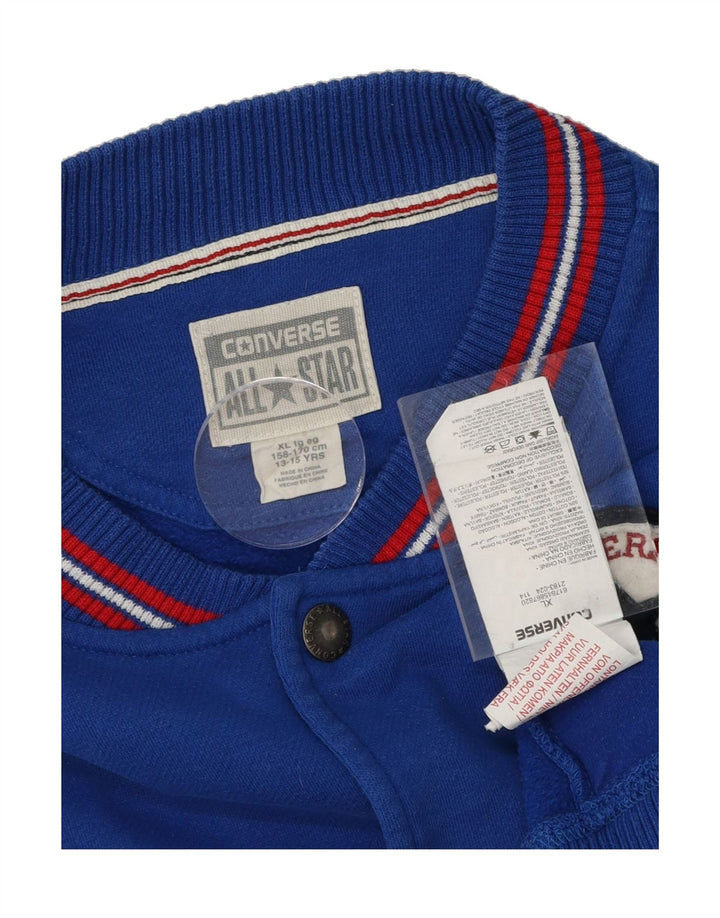 CONVERSE Boys Varsity Jacket 13-14 Years XL Blue Colourblock Cotton Vintage Converse and Second-Hand Converse from Messina Hembry 