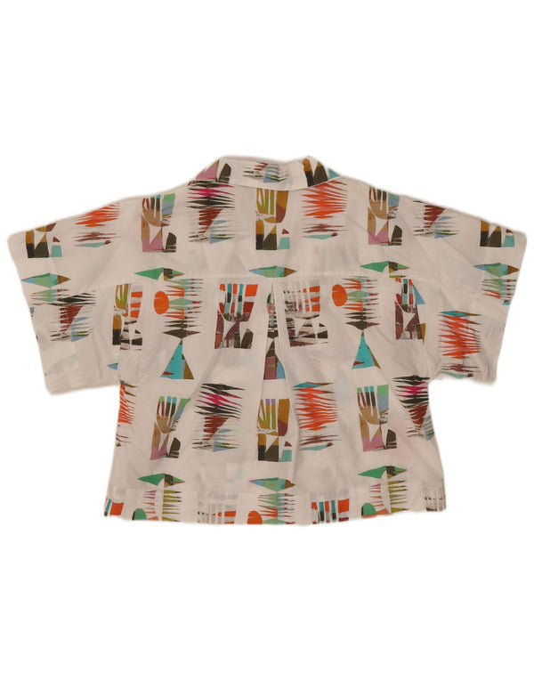 Bluză de cămașă cu mânecă scurtă pentru femei vintage UK 10 Bumbac geometric alb mic