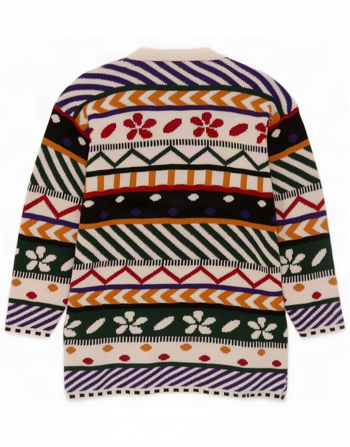 Vintage Womens Abstract Pattern Cardigan Pulover UK 14 Medium Multicolor