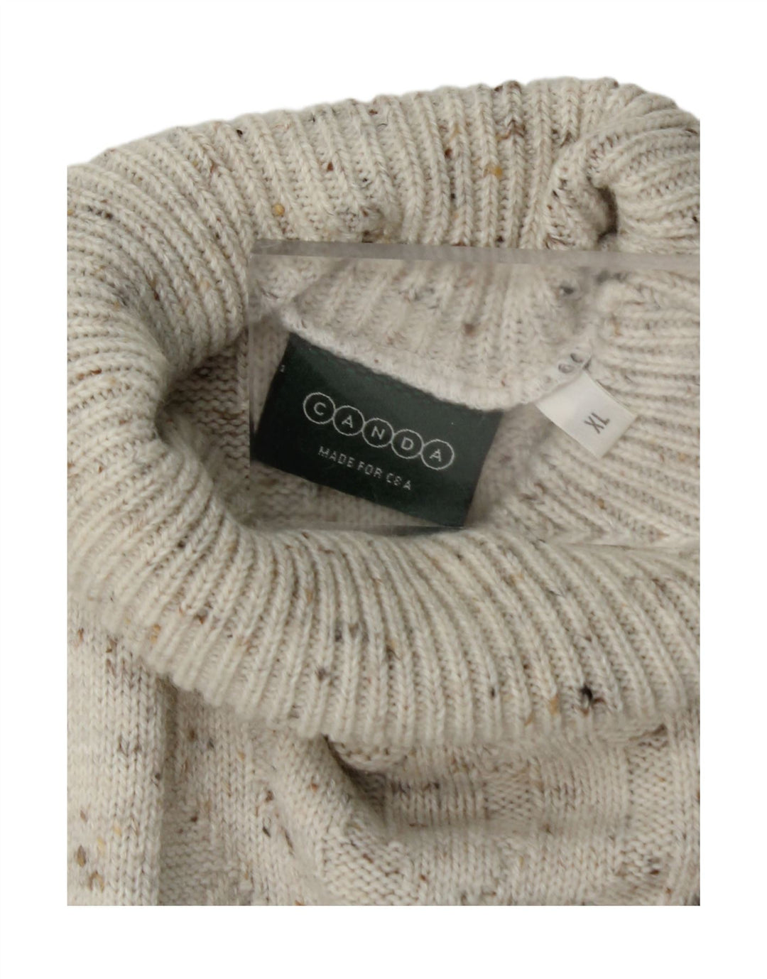 CANDA Womens Oversized Roll Neck Jumper Sweater UK 18 XL White Flecked
