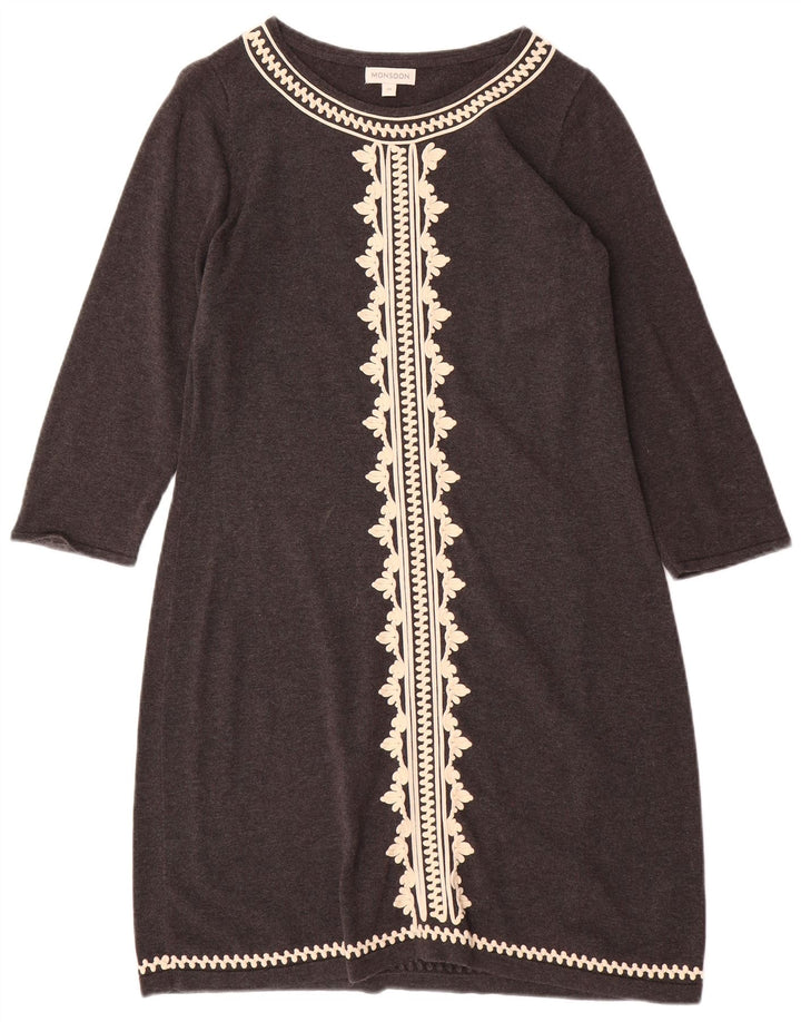 MONSOON Rochie cu mâneci 3/4 pentru femei, UK 12, bumbac gri mediu