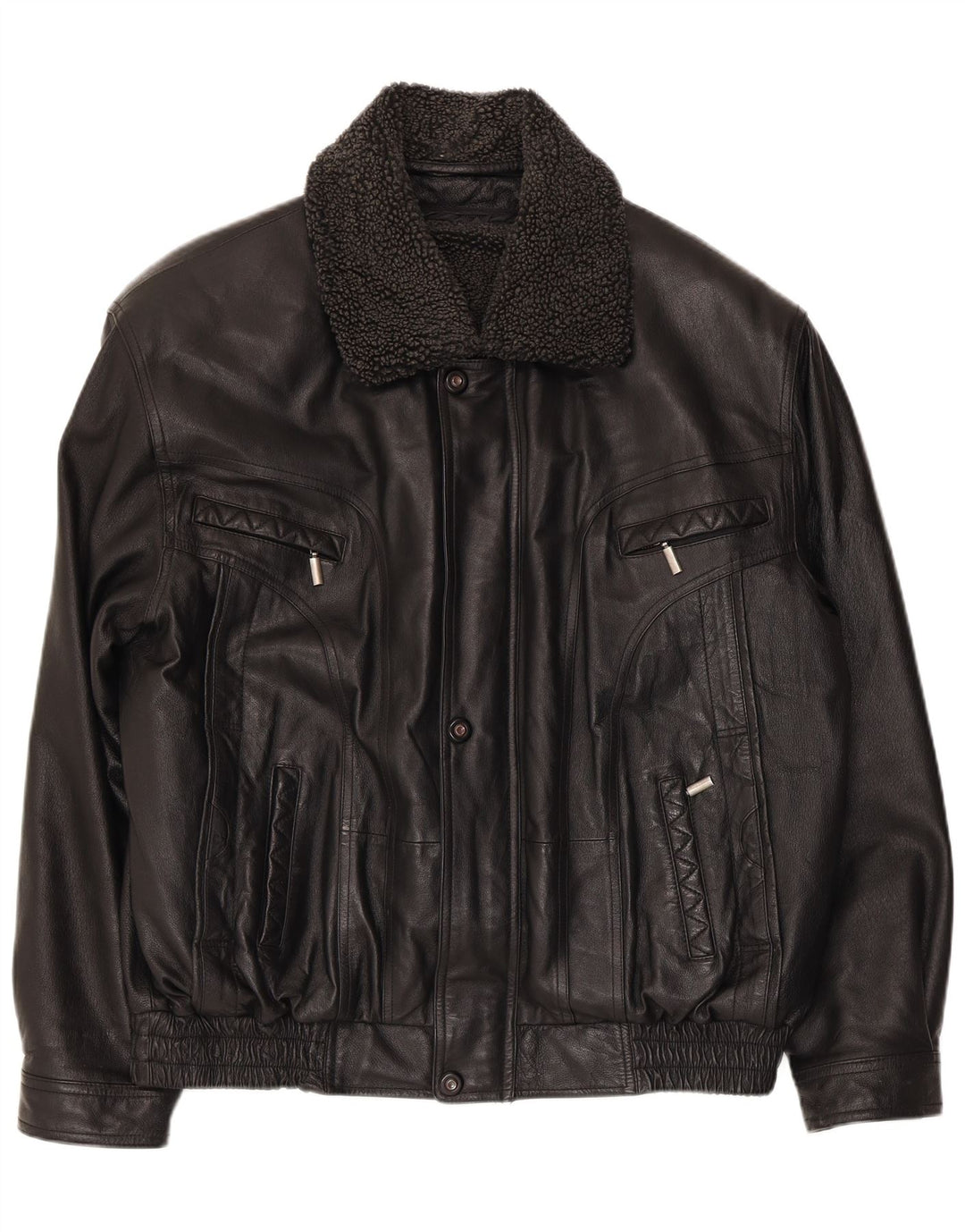 Bomber vintage pentru bărbați din piele artificială, UK 40, mare, negru, poliester