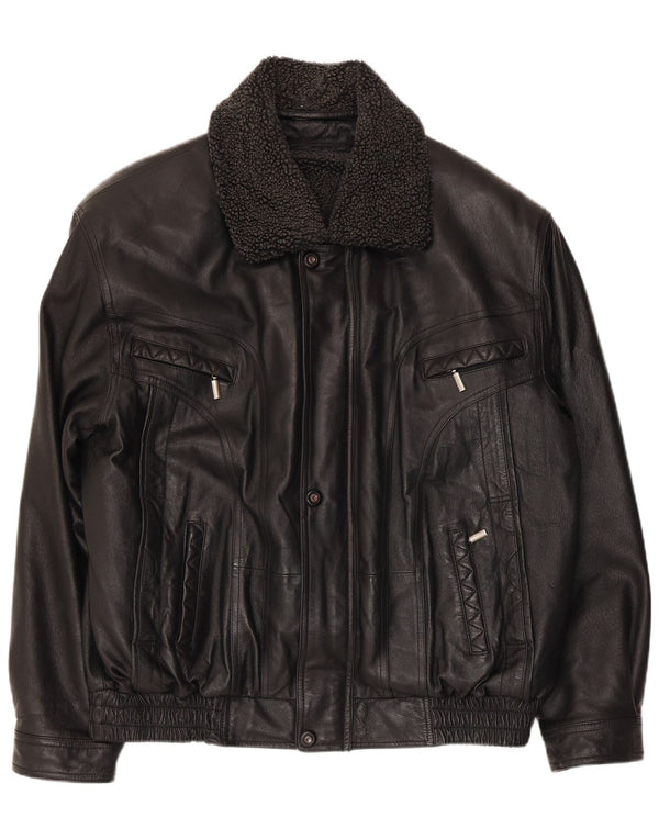 Bomber vintage pentru bărbați din piele artificială, UK 40, mare, negru, poliester
