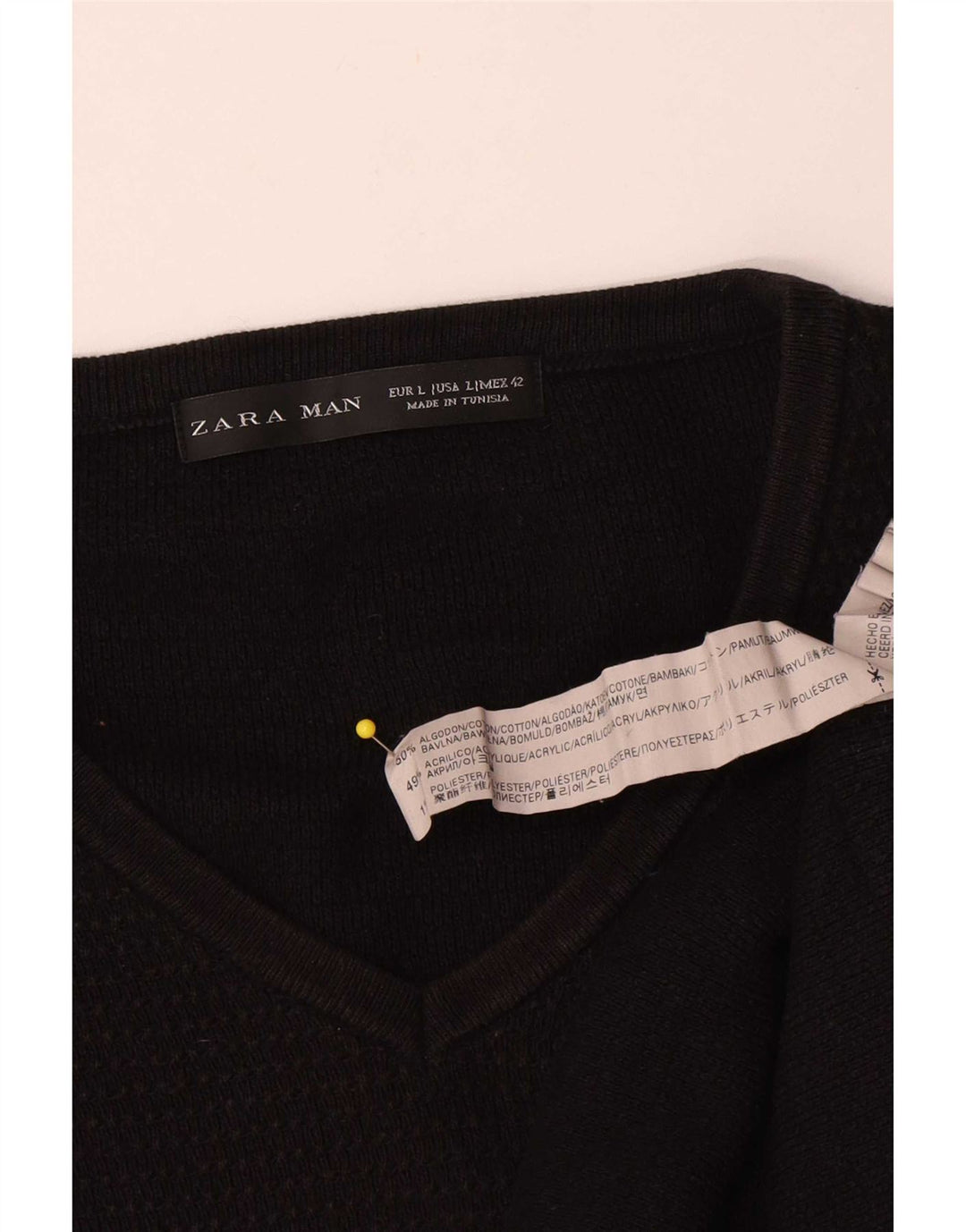 Pulover pentru bărbați Zara, cu decolteu în V, mare, negru, bumbac