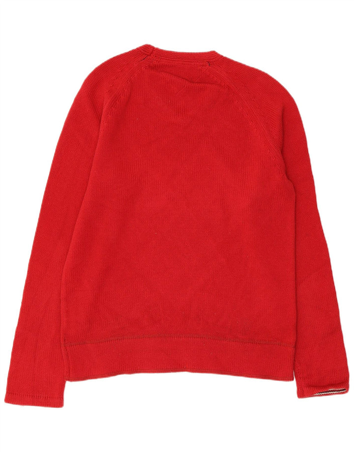 TOMMY HILFIGER Mens V-Neck Jumper Sweater Small Red Cotton