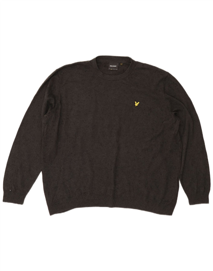 Pulover Lyle & Scott pentru bărbați, cu gât roșu, bumbac gri 2XL