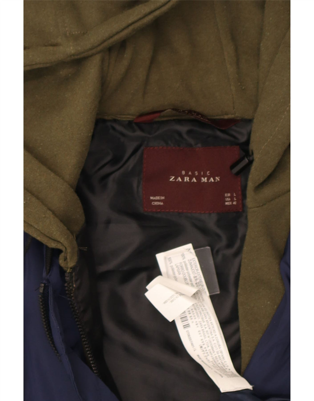 Bomber pentru bărbați Zara, cu glugă, UK 40, mare, bleumarin, poliester color bloc
