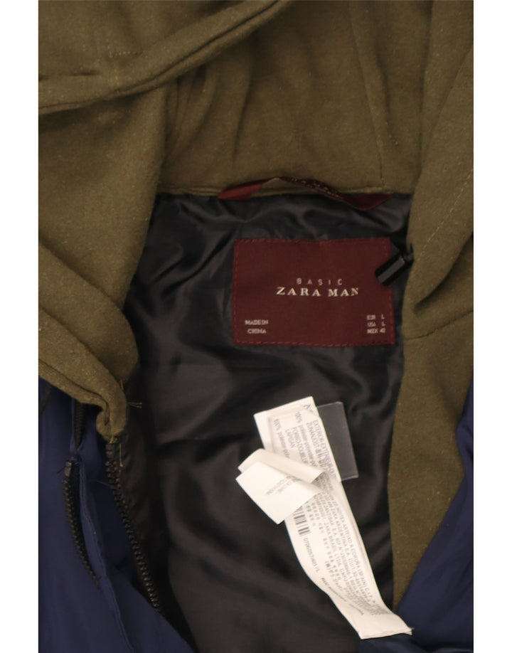 Bomber pentru bărbați Zara, cu glugă, UK 40, mare, bleumarin, poliester color bloc