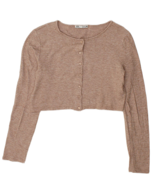 Pulover cardigan pentru femei Zara UK 14 Medium Bej Viscoza