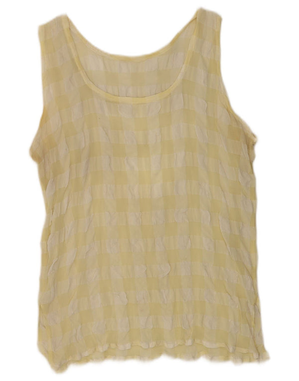 Bluză fără mâneci Vintage pentru femei UK 14 Medium Yellow Gingham