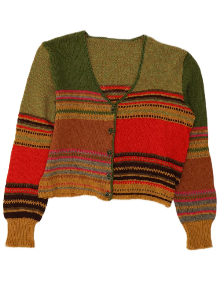Pulover Vintage pentru femei Crop Cardigan UK 12 Medium Multicolore Dungi
