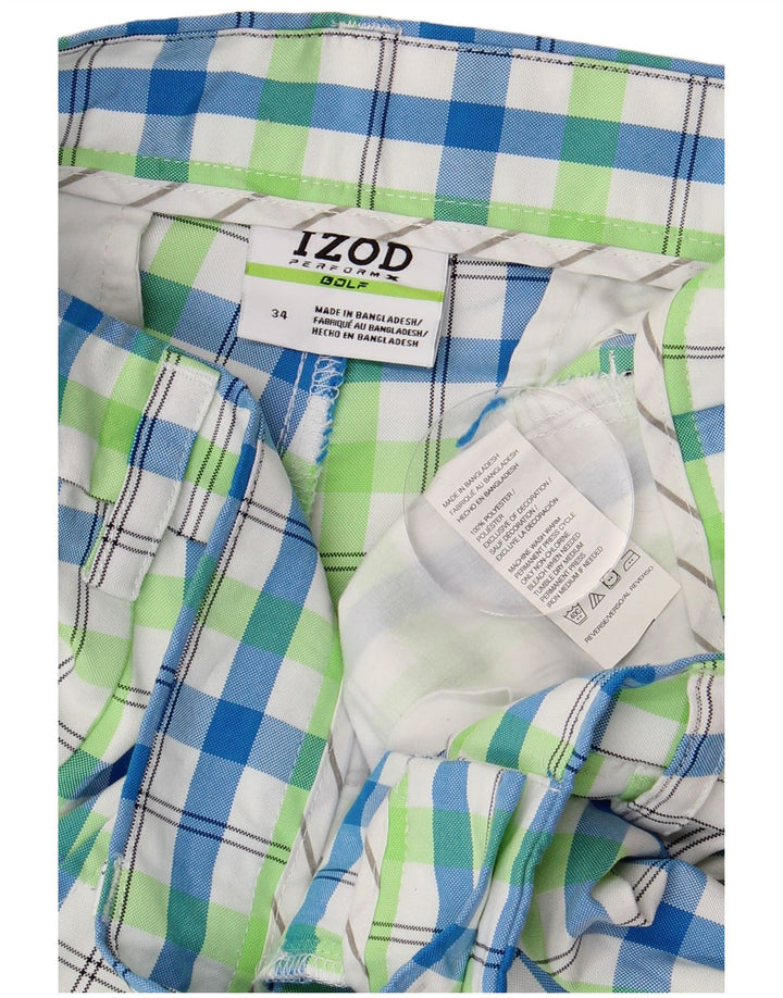 Pantaloni scurți chino de golf pentru bărbați IZOD W34, poliester cu carouri multicolore mari