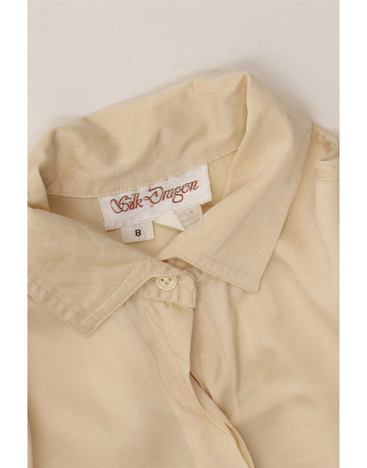 Cămașă oversize vintage pentru femei UK 8 Mic Bej Mătase