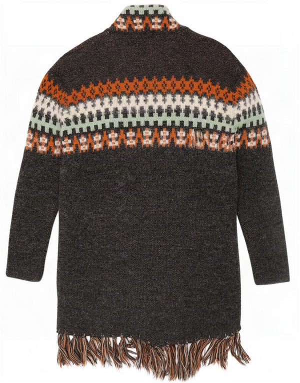 Pulover cardigan cu paragate vintage pentru femei UK 14 Medium Gri Geometric